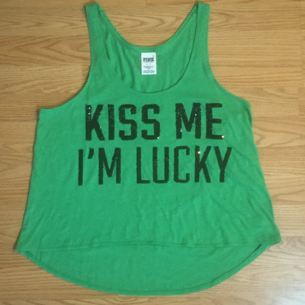 🍀 PINK Kiss Me Im Lucky St Patricks Day Tank Top